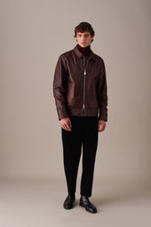 Padded zip jacket in nappa leather. Brown - Terra