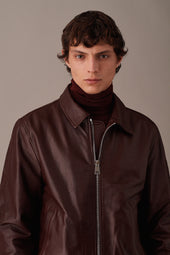 Padded zip jacket in nappa leather. Brown - Terra