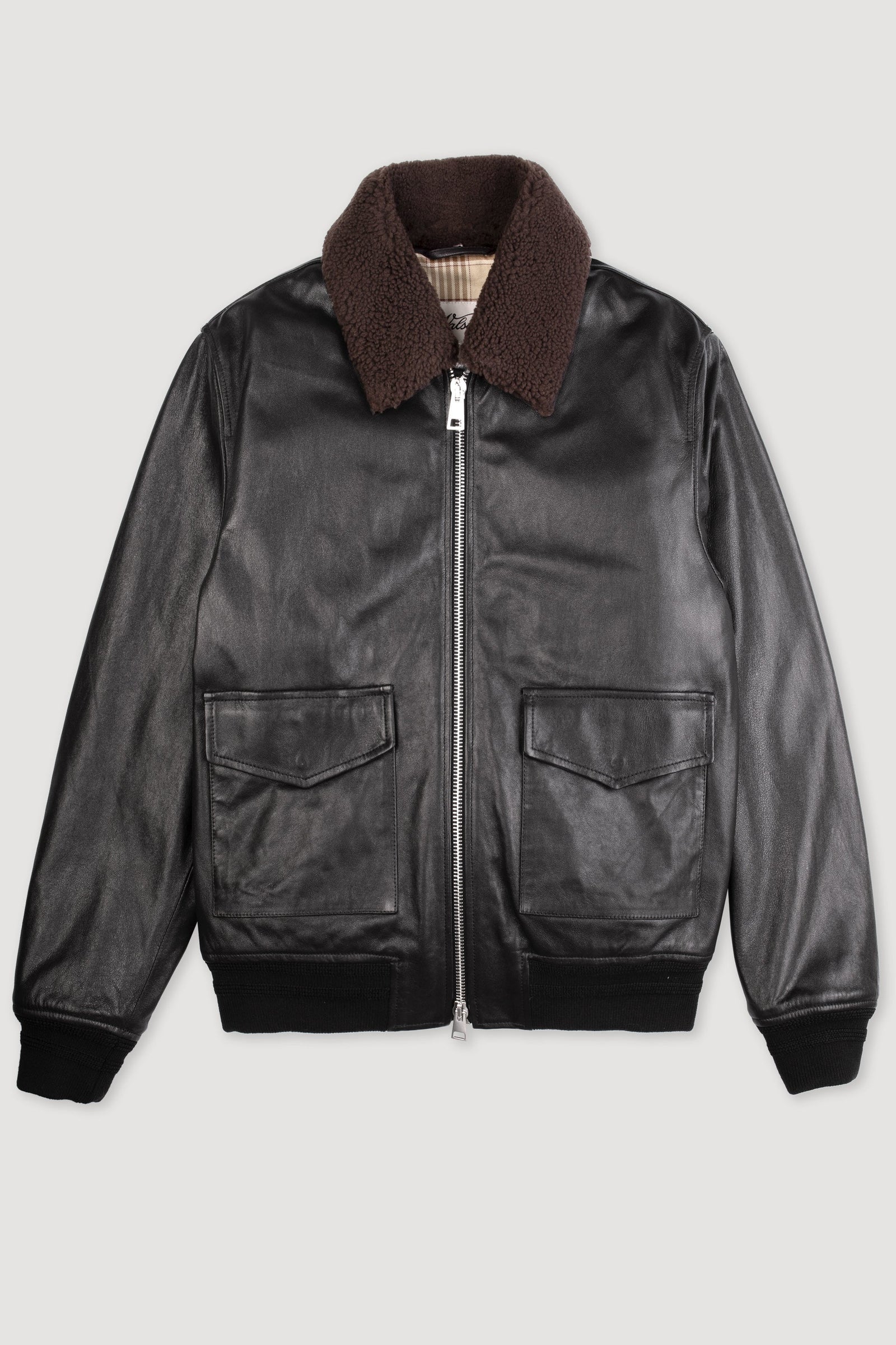 Padded Nappa Leather Flight Jacket With Detachable Shearling Collar