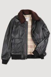 Padded nappa leather flight jacket with detachable shearling collar - Black
