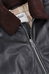 Padded nappa leather flight jacket with detachable shearling collar - Black