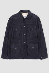 Padded field jacket in suede leather - Dark blue