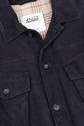 Padded field jacket in suede leather - Dark blue
