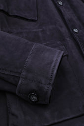 Padded field jacket in suede leather - Dark blue