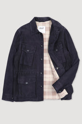 Padded field jacket in suede leather - Dark blue