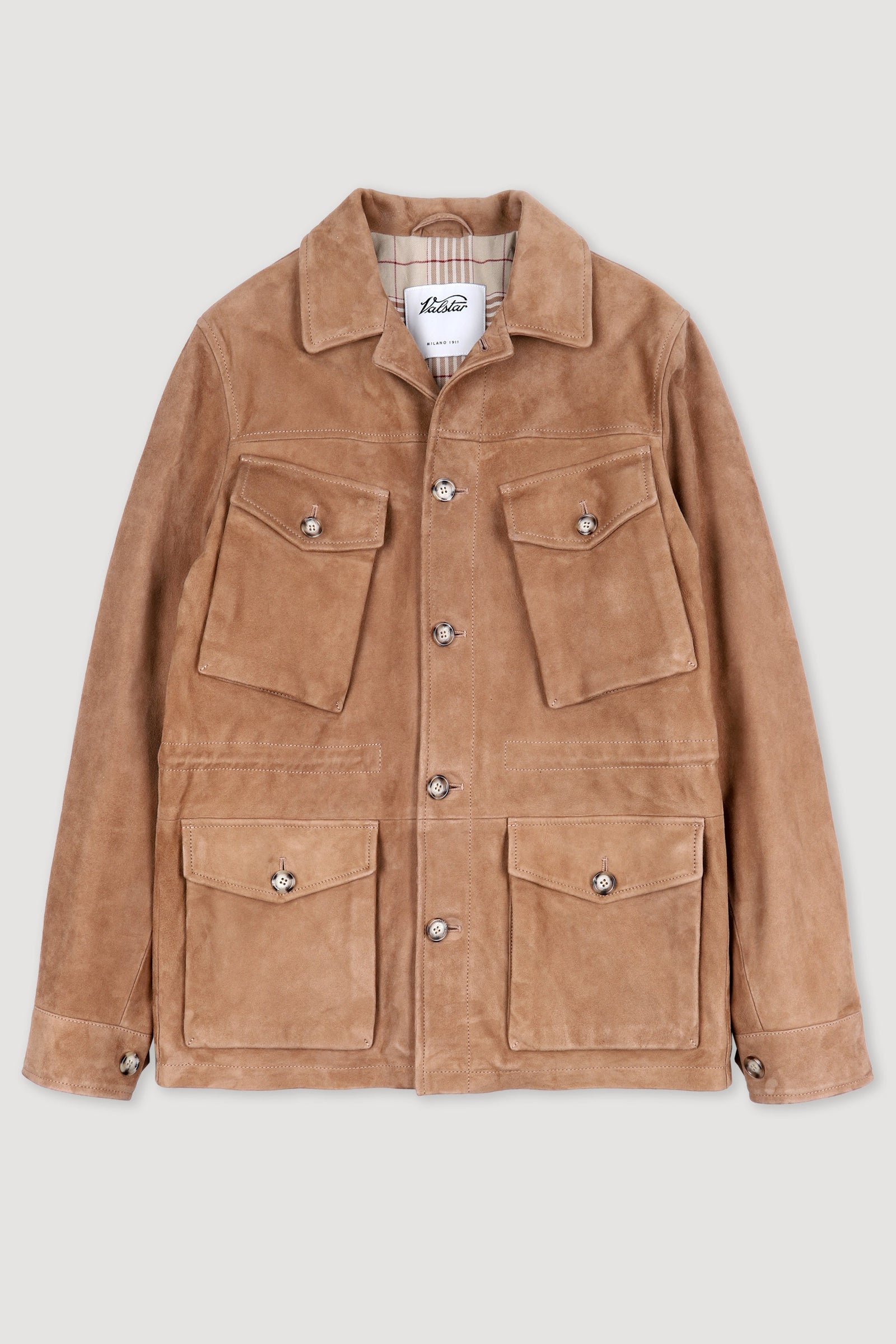 Padded Field Jacket In Suede Leather Beige Arachide