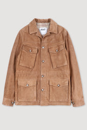 Padded field jacket in suede leather. Beige - Arachide