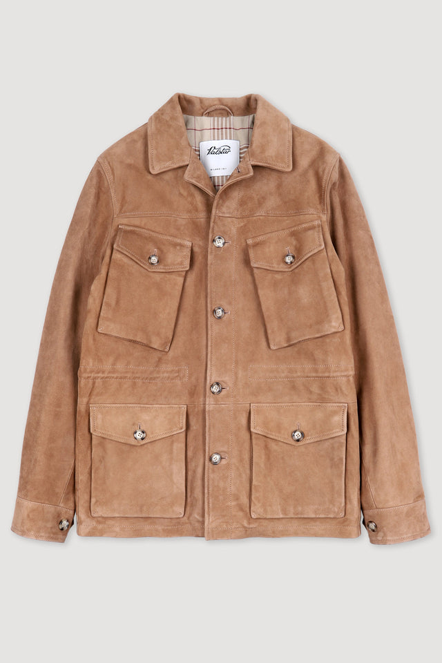 Padded field jacket in suede leather. Beige - Arachide
