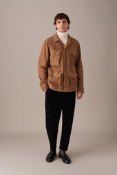 Padded field jacket in suede leather. Beige - Arachide
