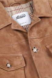 Padded field jacket in suede leather. Beige - Arachide