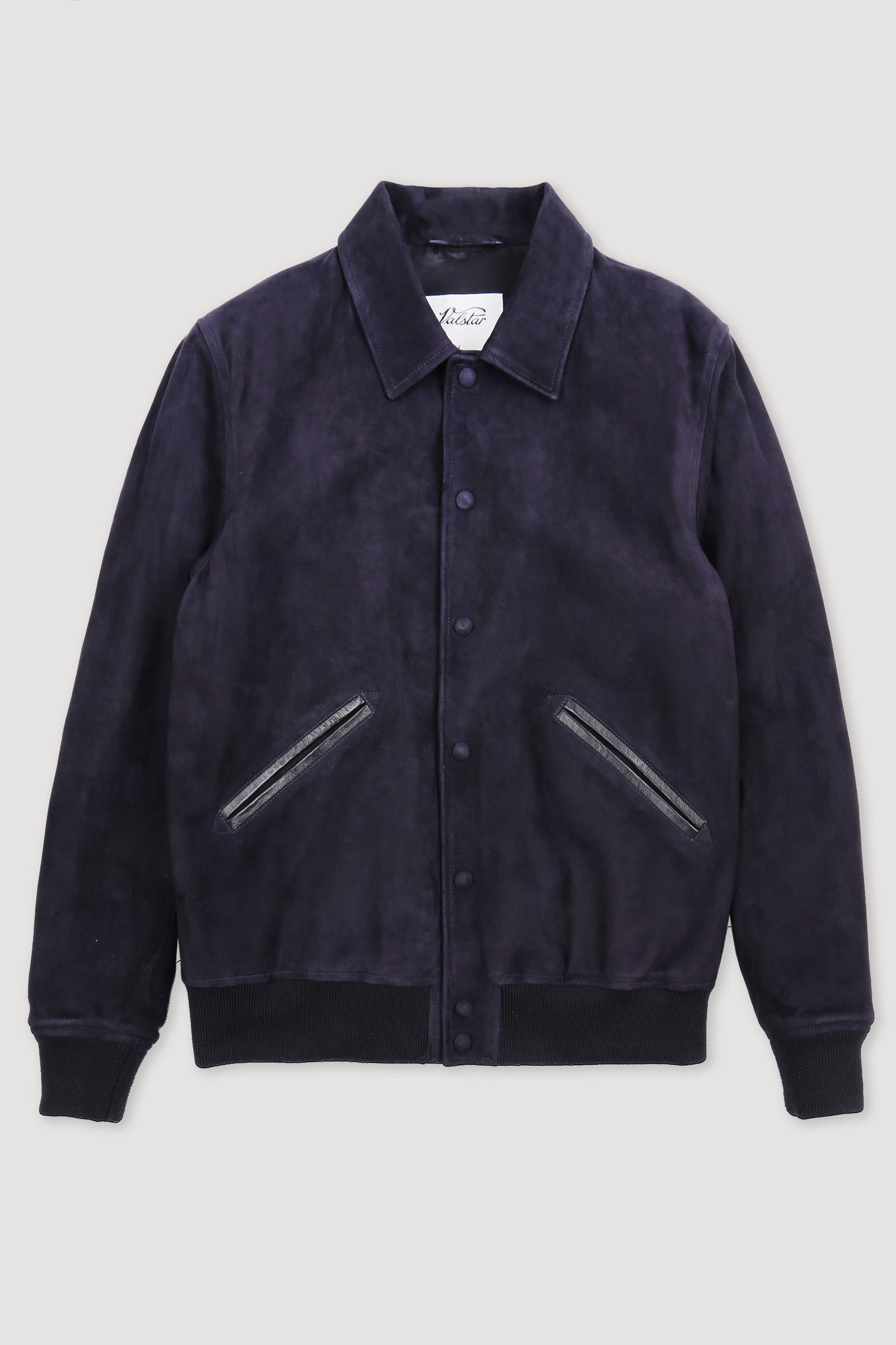 Padded Varsity Jacket In Suede With Nappa Leather Details Dark Blue