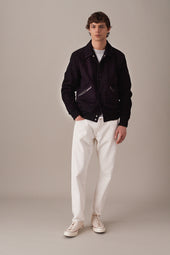 Padded Varsity jacket in suede with nappa leather details. - Dark blue