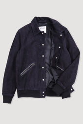 Padded Varsity jacket in suede with nappa leather details. - Dark blue