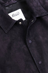 Padded Varsity jacket in suede with nappa leather details. - Dark blue