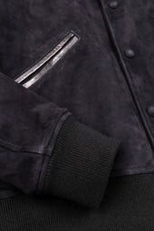 Padded Varsity jacket in suede with nappa leather details. - Dark blue
