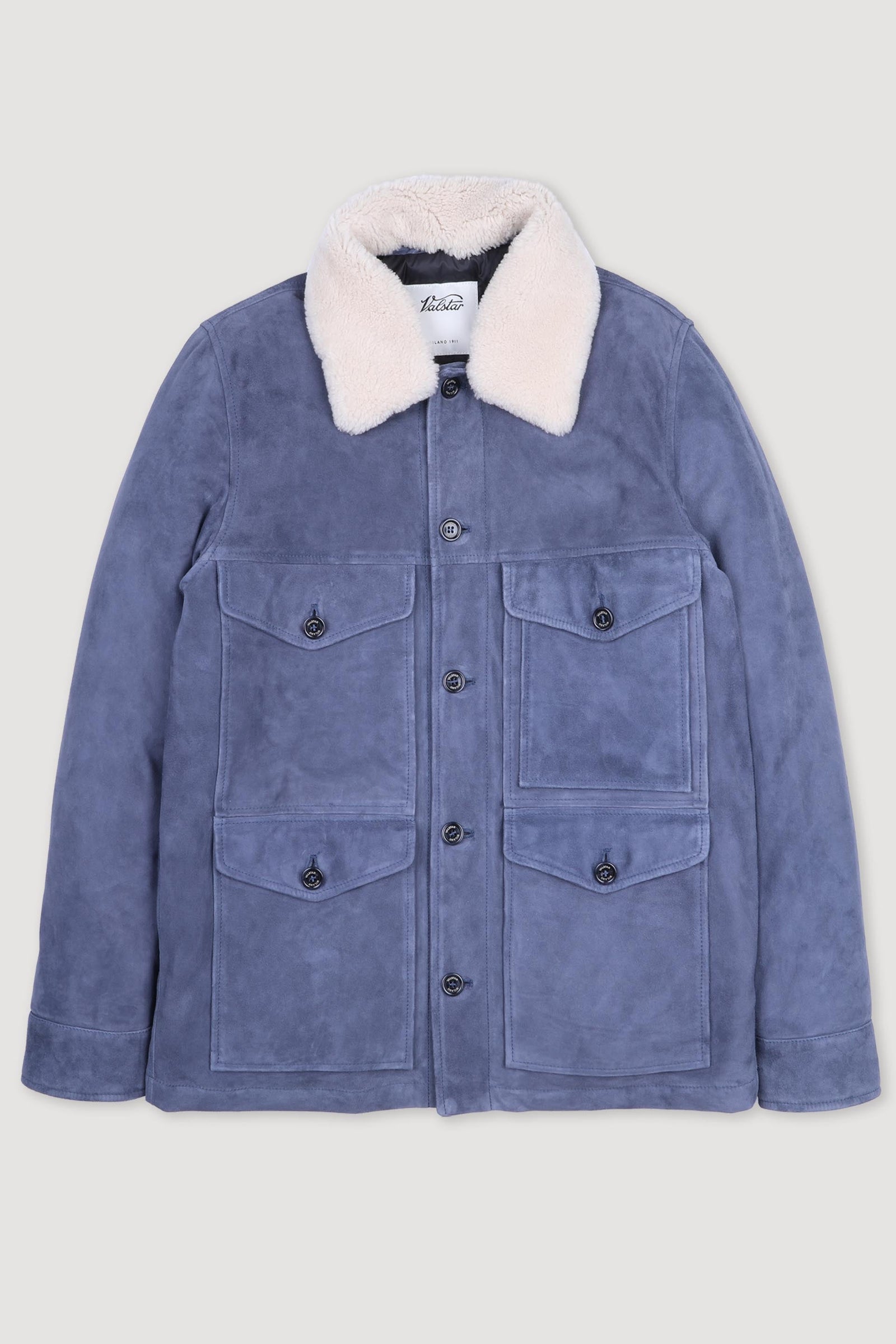 Goose Down Padded Field Jacket In Suede Leather With Shearling Collar Balena