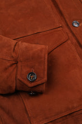 Goose down padded field jacket in suede leather with shearling collar. Brown - Brandy