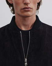 Padded bomber jacket in suede leather - Dark blue