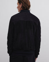 Padded bomber jacket in suede leather - Dark blue