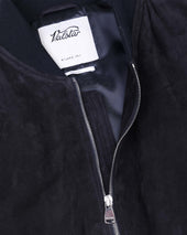 Padded bomber jacket in suede leather - Dark blue