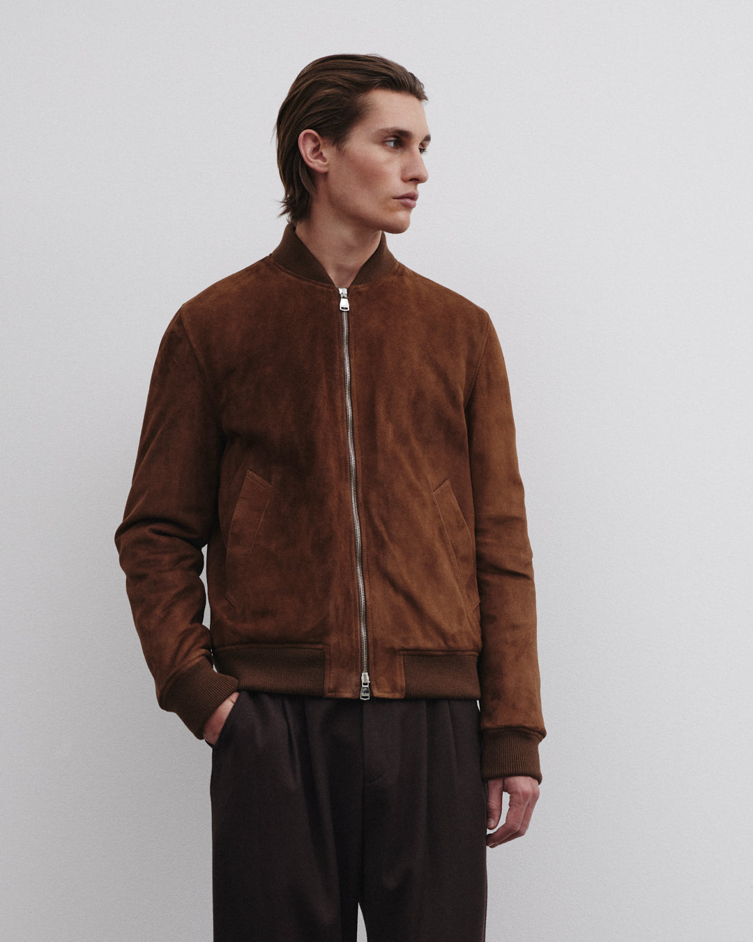 Padded Bomber Jacket In Suede Leather Sesamo