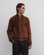 Padded bomber jacket in suede leather. Brown - Sesamo