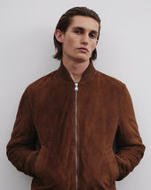Padded bomber jacket in suede leather. Brown - Sesamo