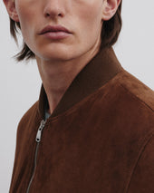 Padded bomber jacket in suede leather. Brown - Sesamo