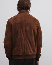 Padded bomber jacket in suede leather. Brown - Sesamo