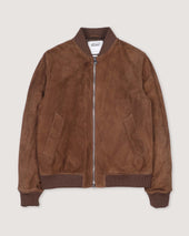 Padded bomber jacket in suede leather. Brown - Sesamo