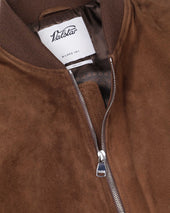 Padded bomber jacket in suede leather. Brown - Sesamo