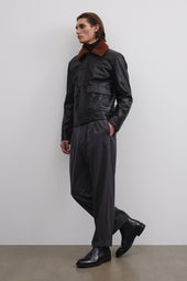 Tom padded bomber jacket in nappa with shearling collar. - Black