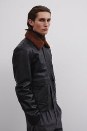 Tom padded bomber jacket in nappa with shearling collar. - Black