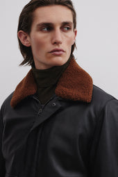 Tom padded bomber jacket in nappa with shearling collar. - Black