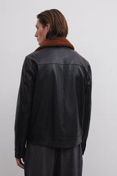 Tom padded bomber jacket in nappa with shearling collar. - Black