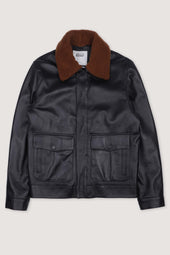 Tom padded bomber jacket in nappa with shearling collar. - Black