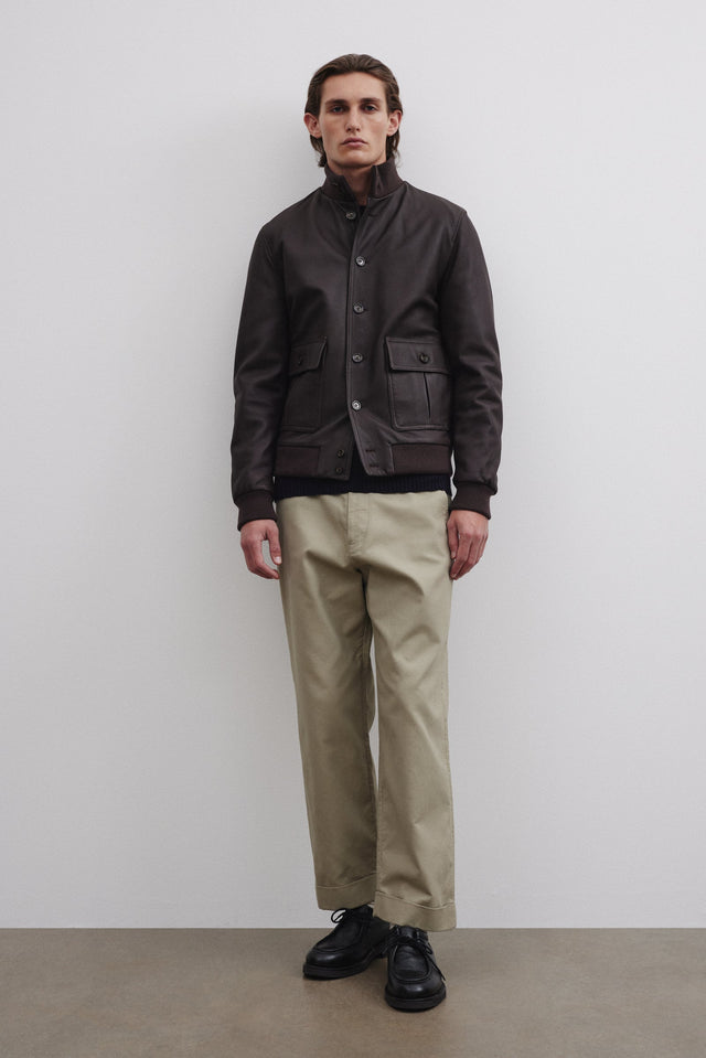 Padded valstarino jacket in grain leather. Brown - Ebano