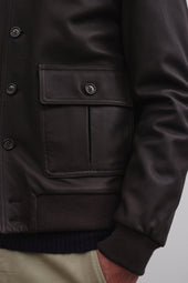 Padded valstarino jacket in grain leather. Brown - Ebano