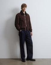 Cudden goose down flight jacket in suede leather with shearling collar. Brown - Caffè