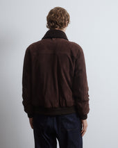 Cudden goose down flight jacket in suede leather with shearling collar. Brown - Caffè