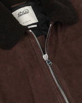 Cudden goose down flight jacket in suede leather with shearling collar. Brown - Caffè