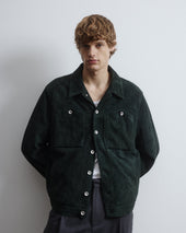 Roundy padded trucker jacket in suede leather. Green - Verdone