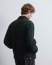 Roundy padded trucker jacket in suede leather. Green - Verdone