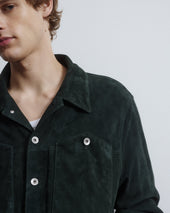 Roundy padded trucker jacket in suede leather. Green - Verdone