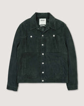 Roundy padded trucker jacket in suede leather. Green - Verdone