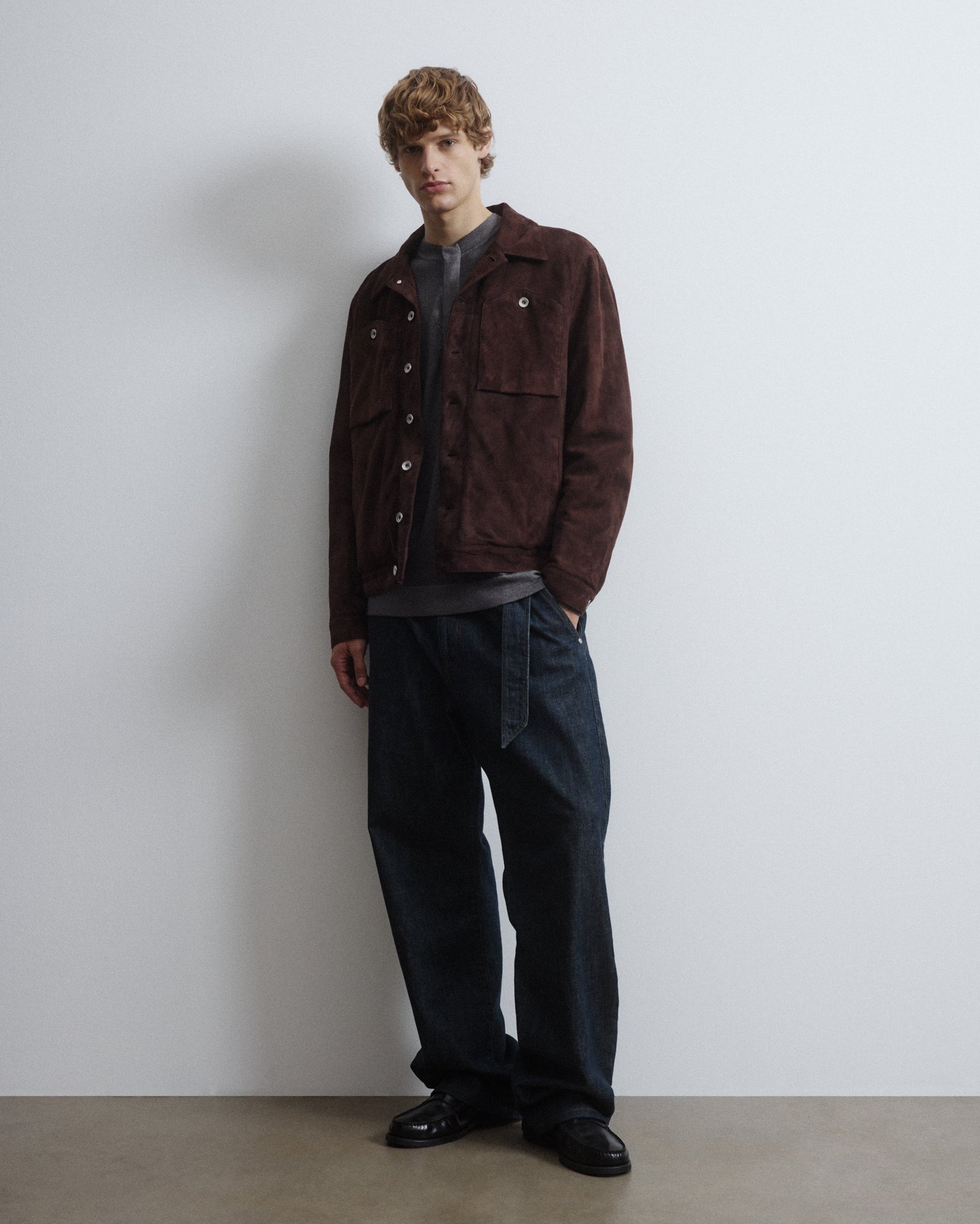 Roundy Padded Trucker Jacket In Suede Leather Caff