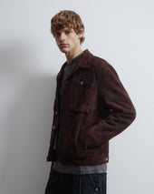 Roundy padded trucker jacket in suede leather. Brown - Caffè