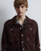 Roundy padded trucker jacket in suede leather. Brown - Caffè