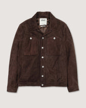 Roundy padded trucker jacket in suede leather. Brown - Caffè