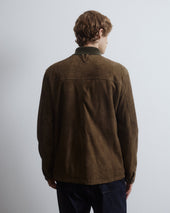Brera padded field jacket in suede leather with a knitted collar. Green - Muschio